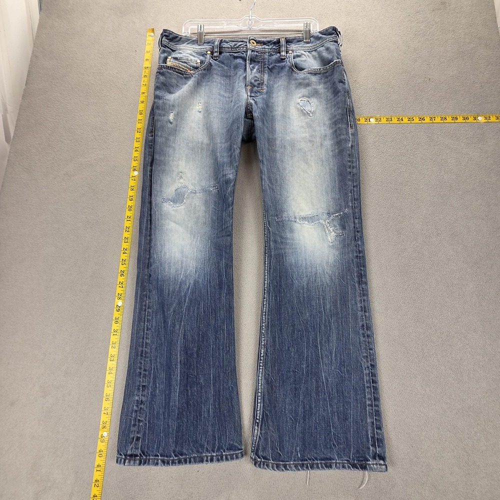 Diesel Jeans Mens 34x30 Blue Zathan Regular Bootcut Distressed Button Fly 008B9